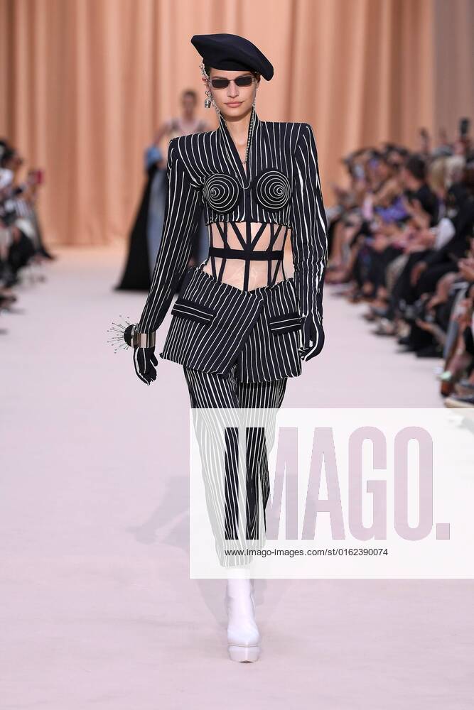 (220706) -- PARIS, July 6, 2022 -- A model presents a creation from the Fall Winter 2022-2023 Haute Couture collection of Jean Paul Gaultier during the Paris Fashion Week, in Paris, France, on July 6, 2022. (Photo by Xinhua) FRANCE-PARIS-FASHION WEEK-JEAN PAUL GAULTIER-HAUTE COUTURE PieroxBiasion
