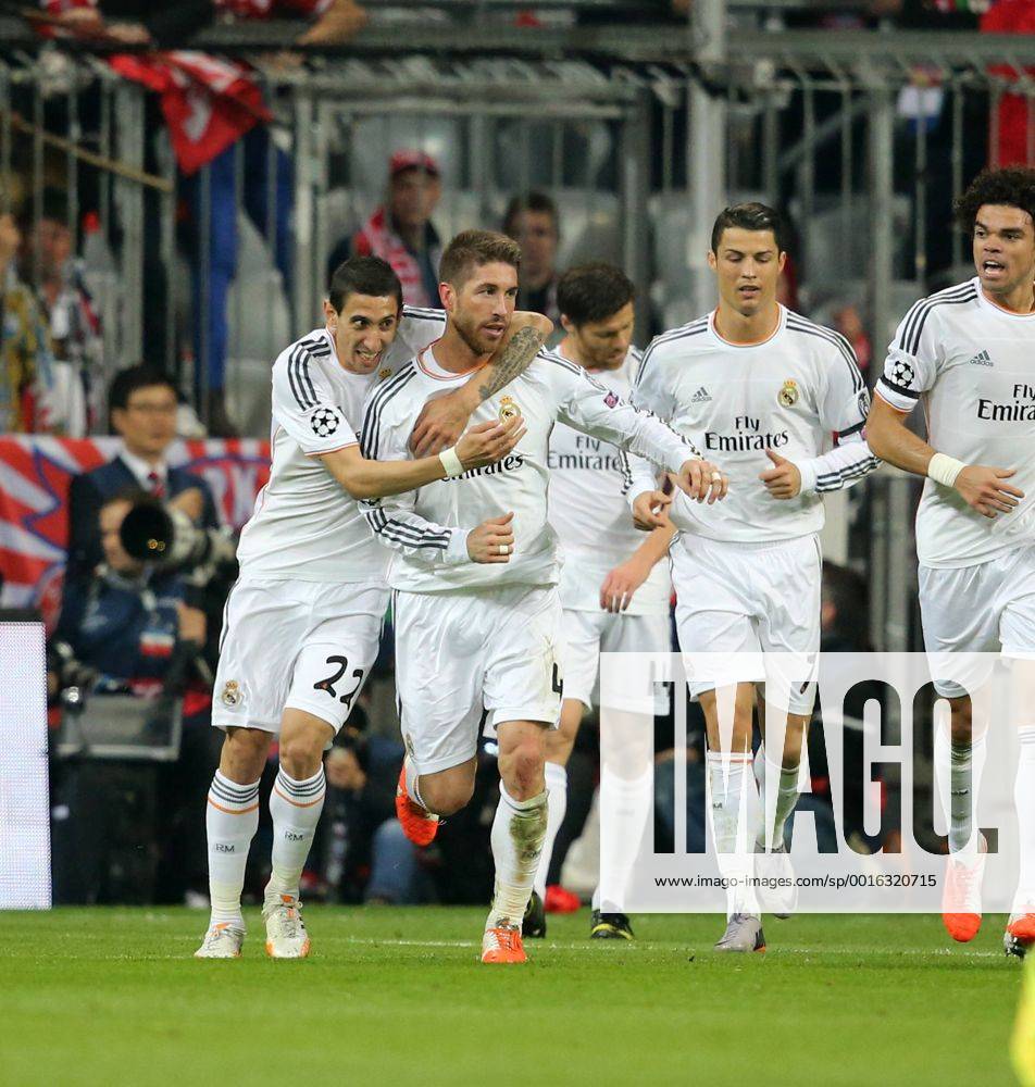 München, Fussball Männer, UEFA Champions League, Saison 2013 2014, Halbfinale Rückspiel, FC Bayern München vs Real Madrid CF 29.04.2014, München Arena München Angel Di Maria, Sergio Ramos, Alonso Xabi, Cristiano Ronaldo, alle Real Madrid, Aktion, jubeln