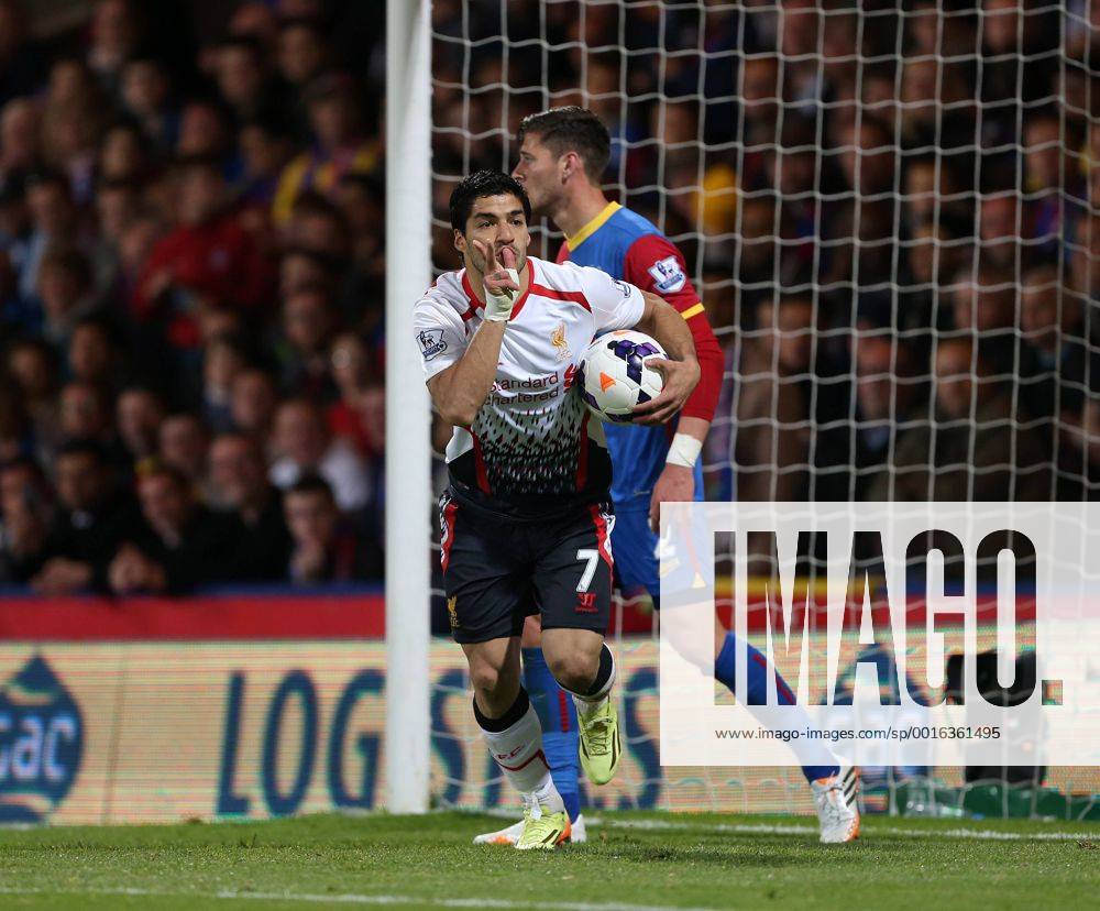 Liverpool s Luis Suarez celebrates scoring his sides third goal Crystal Palace vs FC Liverpool - Barclays Premier League - Selhurst Park - London - UK - 05 05 2014 - .