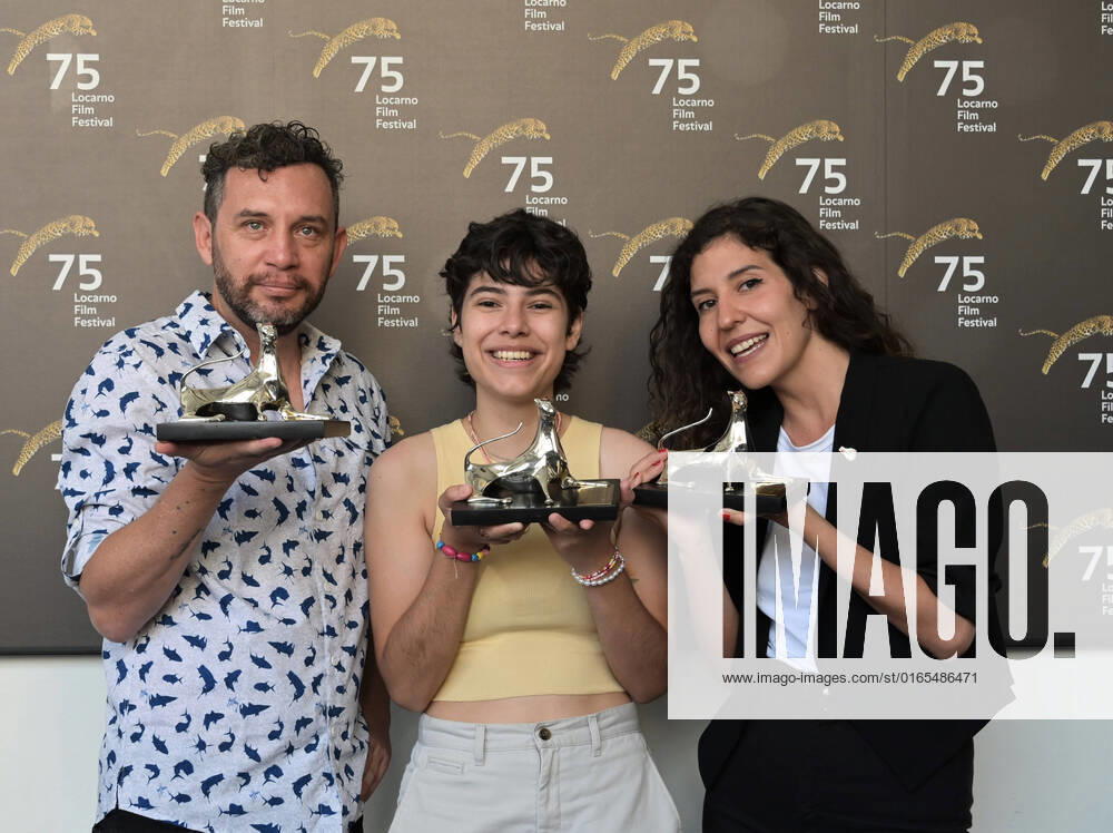 Locarno, Swiss Locarno Film Festival 2022 Award Ceremony photocall Valentina Maurel director, Best actress, Best actor Tengo suenos electricos fim Pardi film Tengo suenos electricos In the picture: Valentina Maurel director, Daniela Marin Navarro actress, Reinaldo Amien Gutierrez actor