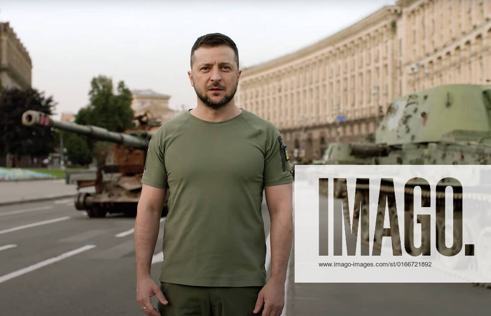 Ukrainian President VOLODYMYR ZELENSKYY delivers his speech on Independence Day of Ukraine, in Kiev, in this image provided by Ukraine presidency office. KIev Ukraine - ZUMAz03_ 20220824_int_z03_030
