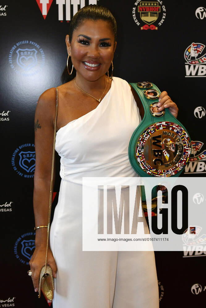 LAS VEGAS, NV - AUGUST 27: Mia St. John Arriving at the Induction Ceremony & Dinner for the 2022 Nevada Boxing Hall Of Fame at Resorts World Las Vegas in Las Vegas,Nevada, on August 27, 2022.