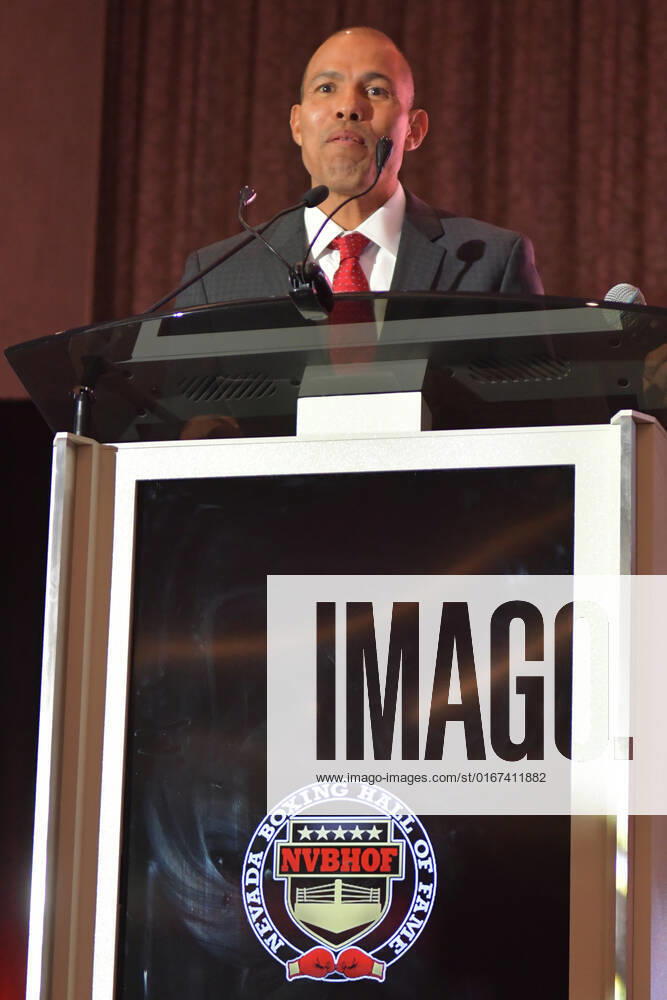 LAS VEGAS, NV - AUGUST 27: Jose Luis Castillo speaking at the Induction Ceremony & Dinner for the Nevada Boxing Hall Of Fame at Resorts World Las Vegas in Las Vegas,Nevada, on August 27, 2022.
