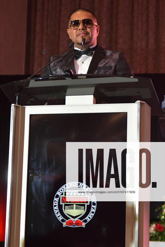 LAS VEGAS, NV - AUGUST 27: Jose Vargas speaking at the Induction Ceremony & Dinner for the Nevada Boxing Hall Of Fame at Resorts World Las Vegas in Las Vegas,Nevada, on August 27, 2022.