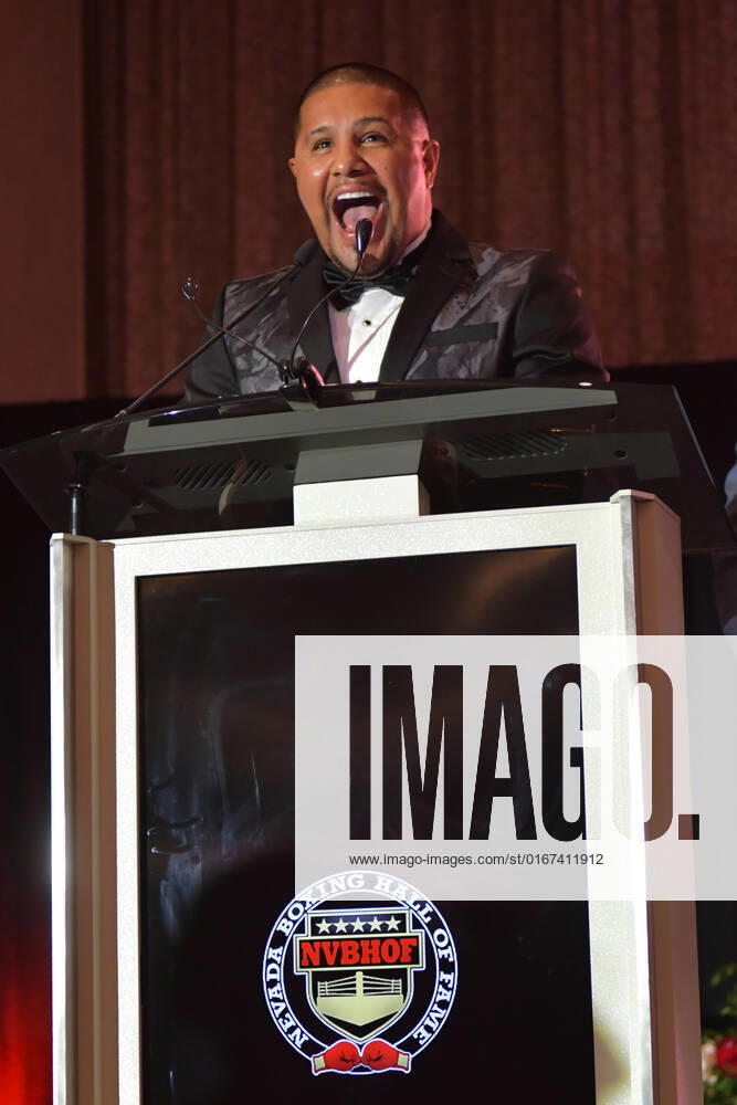 LAS VEGAS, NV - AUGUST 27: Jose Vargas speaking at the Induction Ceremony & Dinner for the Nevada Boxing Hall Of Fame at Resorts World Las Vegas in Las Vegas,Nevada, on August 27, 2022.