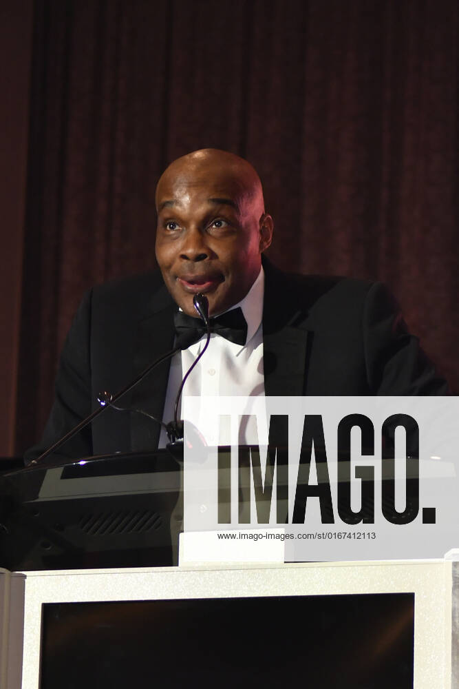 LAS VEGAS, NV - AUGUST 27: Michael Nunn speaking at the Induction Ceremony & Dinner for the 2022 Nevada Boxing Hall Of Fame at Resorts World Las Vegas in Las Vegas,Nevada, on August 27, 2022.