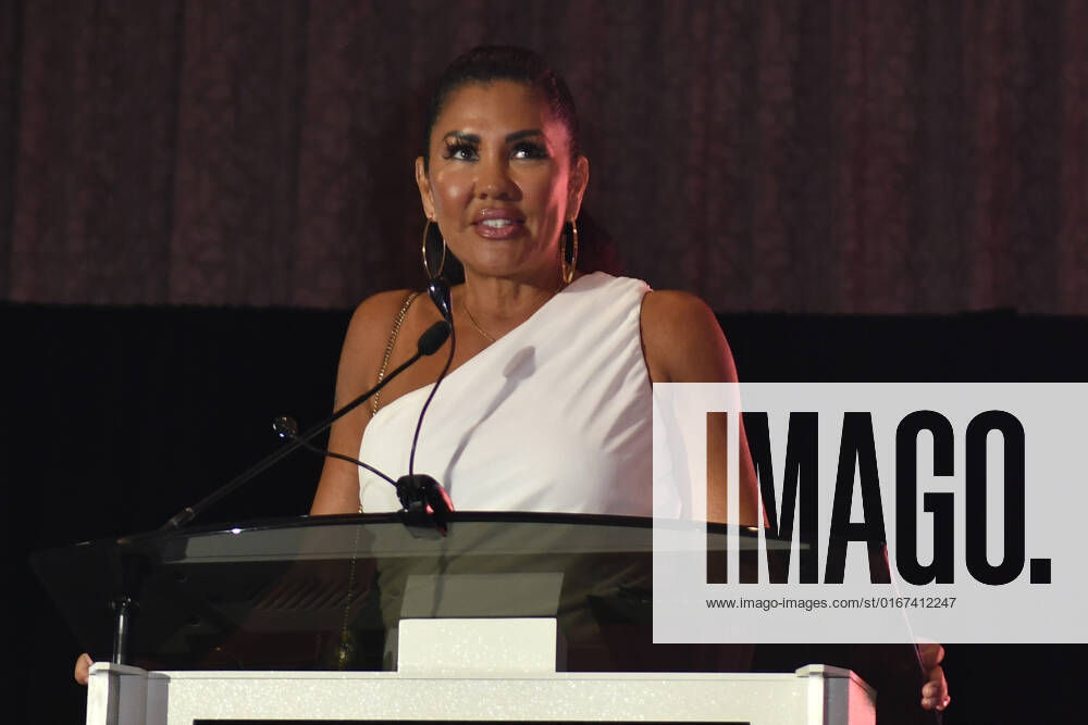 LAS VEGAS, NV - AUGUST 27: Mia St.John speaking at the Induction Ceremony & Dinner for the 2022 Nevada Boxing Hall Of Fame at Resorts World Las Vegas in Las Vegas,Nevada, on August 27, 2022.