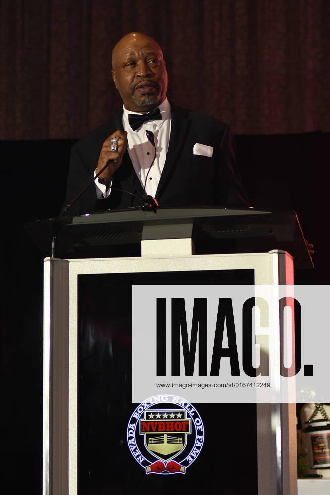 LAS VEGAS, NV - AUGUST 27: Ray Mercer speaking at the Induction Ceremony & Dinner for the 2022 Nevada Boxing Hall Of Fame at Resorts World Las Vegas in Las Vegas,Nevada, on August 27, 2022.