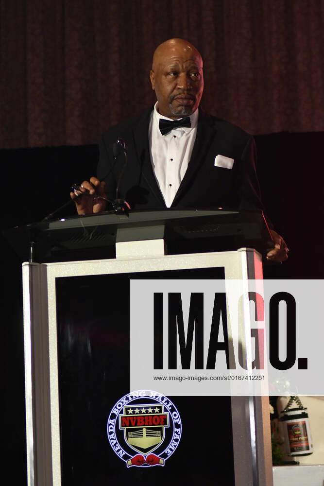 LAS VEGAS, NV - AUGUST 27: Ray Mercer speaking at the Induction Ceremony & Dinner for the 2022 Nevada Boxing Hall Of Fame at Resorts World Las Vegas in Las Vegas,Nevada, on August 27, 2022.
