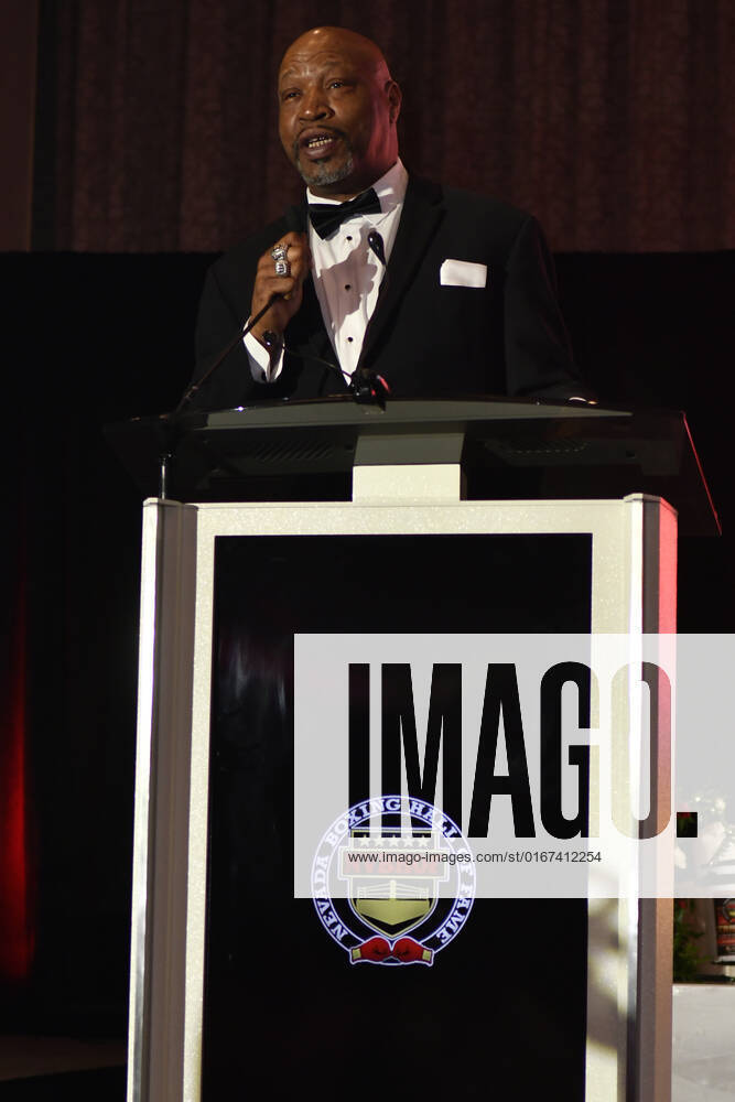 LAS VEGAS, NV - AUGUST 27: Ray Mercer speaking at the Induction Ceremony & Dinner for the 2022 Nevada Boxing Hall Of Fame at Resorts World Las Vegas in Las Vegas,Nevada, on August 27, 2022.