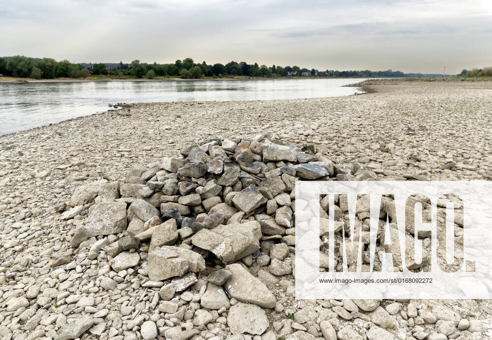 DEU , DEUTSCHLAND : Der ausgetrocknete Rhein bei Rhoendorf ( Rhöndorf ) , 17.08.2022 DEU , GERMANY : The dry river bed of Rhine river near Rhoendorf