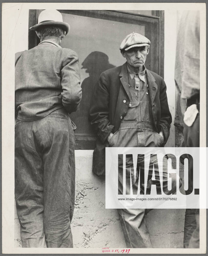 Waiting for the semimonthly relief checks at Calipatria, Imperial Valley, California. Typical story: fifteen years ago they owned farms in Oklahoma. Lost them through foreclosure when cotton prices fell after the war. Became tenants and sharecroppers. 1937. Photographs. The Miriam and Ira D. Wallach Division of Art, Prints and Photographs: Photography Collection. California , Calipatria, California , Imperial County, Depressions, Assistance