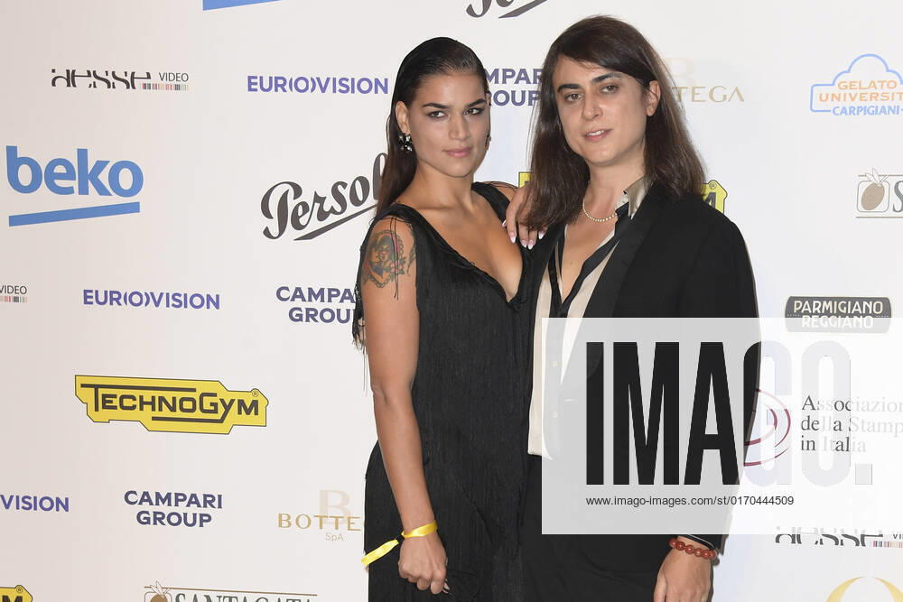 Lina Siciliano (left) and Francesco Costabile (right) attend at the red carpet of the Globo d oro award 2022 at the Auditorium Parco Della Musica. Rome Italy - ZUMAs197 20221004_zaa_s197_443