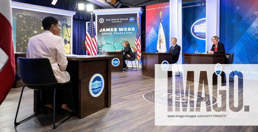 Director of the White House Office of Science and Technology Policy (OSTP) Alondra Nelson, left, Vice President Kamala Harris, NASA Administrator Bill Nelson, and NASA James Webb Space Telescope Operations Project Scientist Jane Rigby, right, are seen in an event where U.S. President Joe Biden previewed the first full-color image from NASAs James Webb Space Telescope, the highest-resolution image of the infrared universe in history, Monday, July 11, 2022, in the South Court Auditorium in the Eisenhower Executive Office Building on the White House complex in Washington.