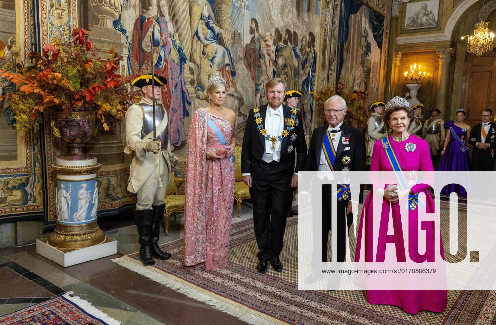 Gala Queen Maxima and King Willem-Alexander and Queen Silvia and King Carl Gustaf attend the statebanquet at the royal palace in Stockholm on the 1st day of the 3 day statevisit to Sweden. Â