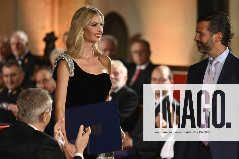 Ivanka Trump and Donald Trump Jr receive the medal for their mother Czech-American businesswoman Ivana Trump in memoriam during the presentation state orders and medals at Prague Castle on the occasion of commemorate the birth of Czechoslovakia, Prague, Czech Republic, October 28, 2022. At left is Czech President Milos Zeman. (CTKxPhoto OndrejxDeml) CTKPhotoP2022102808566