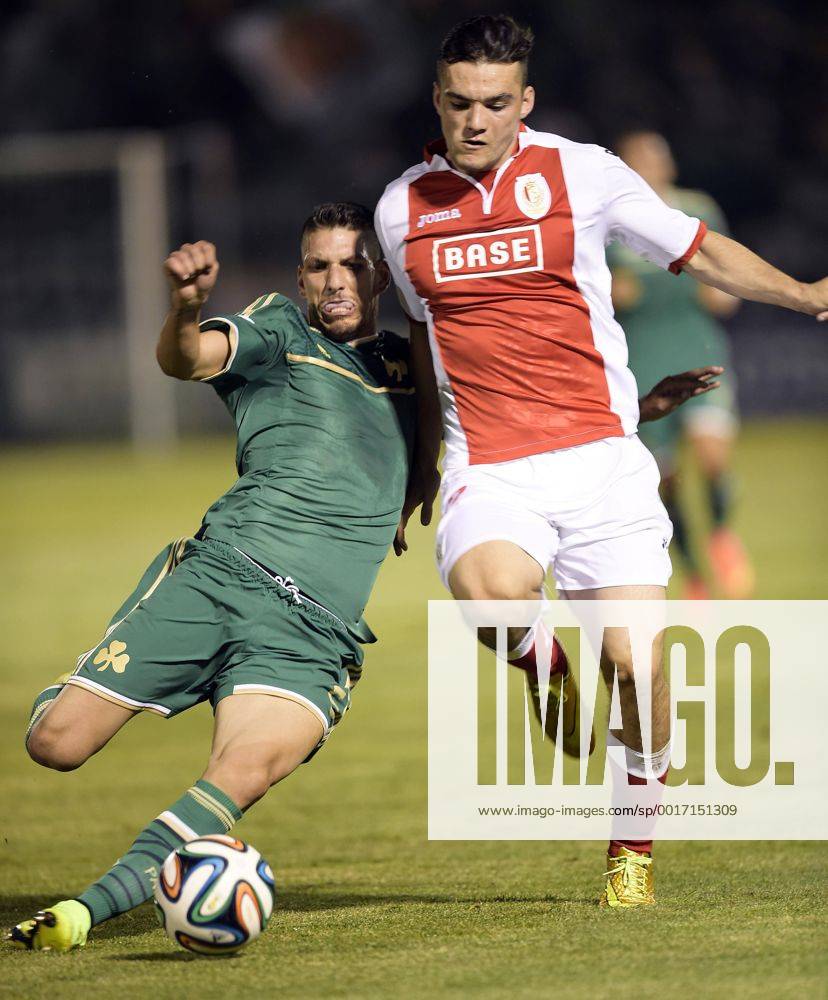 20140805 - LIEGE, BELGIUM: Panathinaikos Konstantino Triantafyllopoulos and Standard s Anthony Tony Watt fight for the ball during the return leg match between Greek soccer team Panathinaikos and Belgian first league soccer team Standard de Liege in the third qualifying round of the UEFA Champions League competition, Tuesday 05 August 2014, in Athens. The first leg match resulted in a 0-0 draw. YORICKxJANSENS premiumd Aufmach20211122
