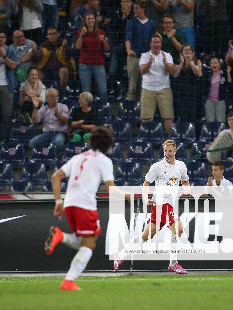SOCCER - CL, RBS vs Qarabag SALZBURG,AUSTRIA,06.AUG.14 - SOCCER - UEFA Champions League, qualifying, Red Bull Salzburg vs Qarabag Agdam FK. Image shows the rejoicing of Martin Hinteregger (RBS).