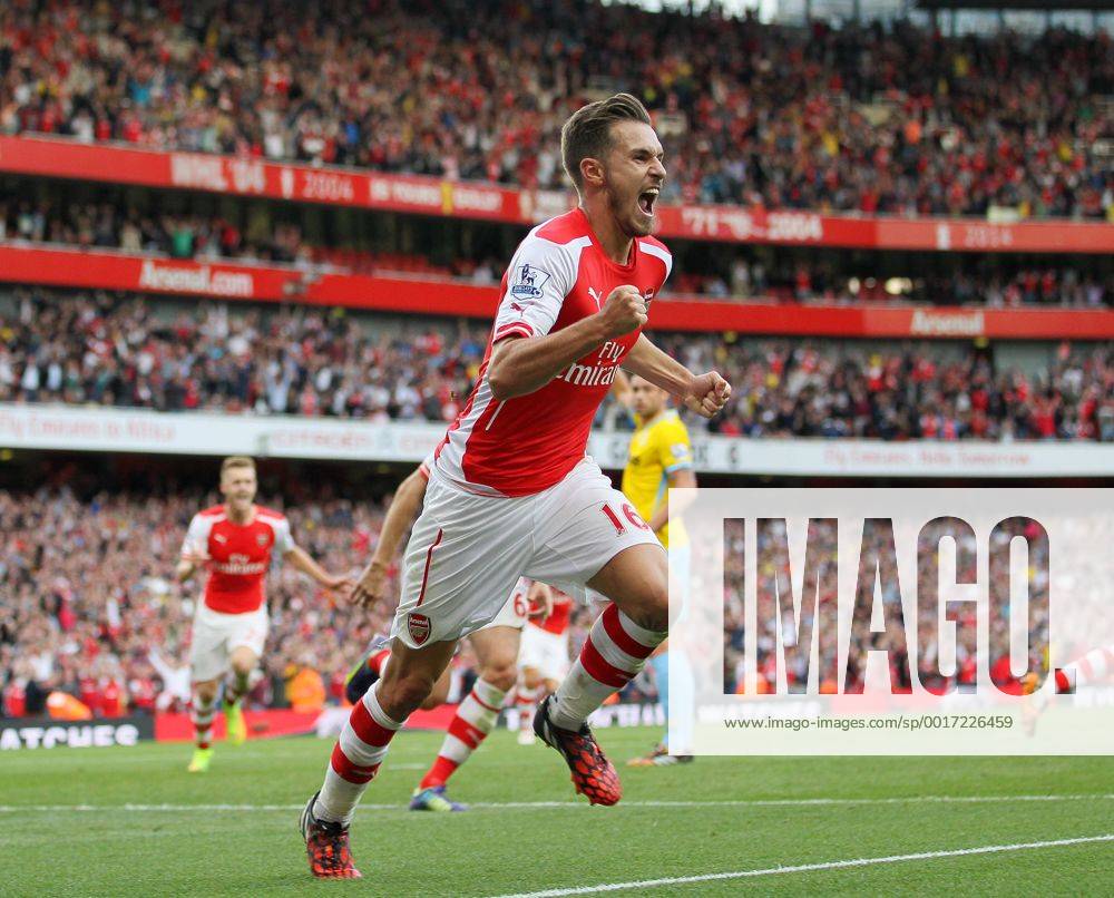 Arsenal s Aaron Ramsey celebrates scoring his sides second goal - Barclays Premier League - Arsenal vs Crystal Palace - Emirates Stadium - London - England - 16th August 2014 - Picture David Klein Sportimage .