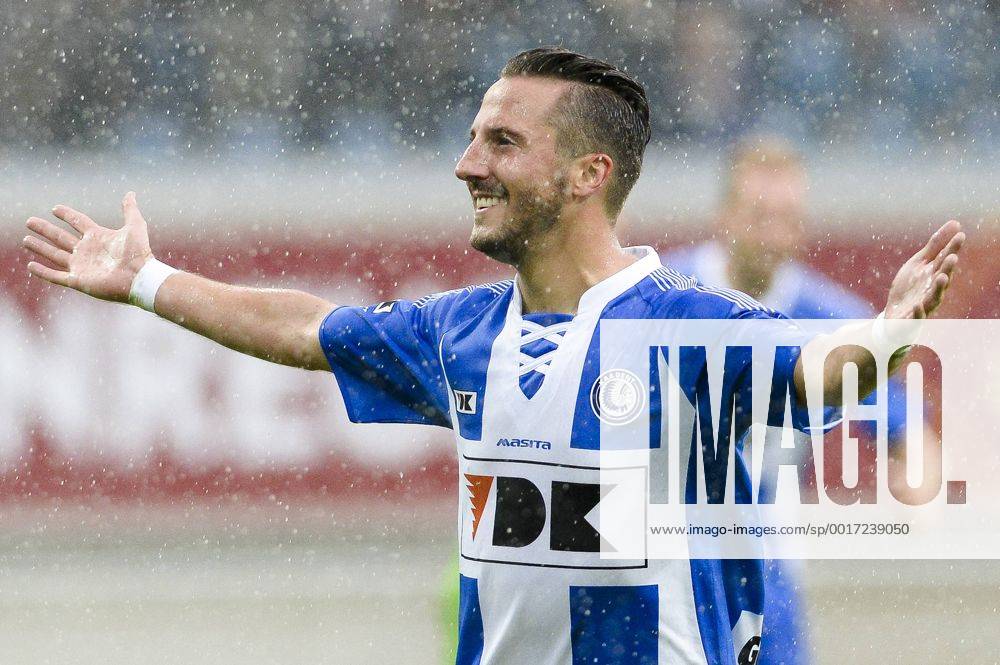 20140817 - GENT, BELGIUM: Gent s Danijel Milicevic celebrates after scoring during the Jupiler Pro League match between KAA Gent and Zulte Waregem, in Gent, Sunday 17 August 2014, on day 4 of the Belgian soccer championship. LAURIExDIEFFEMBACQ 04280374