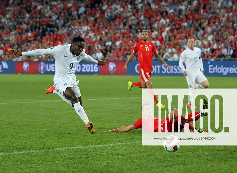 England s Danny Welbeck scoring his sides opening goal - Euro 2016 Qualifier Group E - Switzerland Vs England - St Jakob Park - Switzerland - 8th September 2014 - Picture David Klein Sportimage .