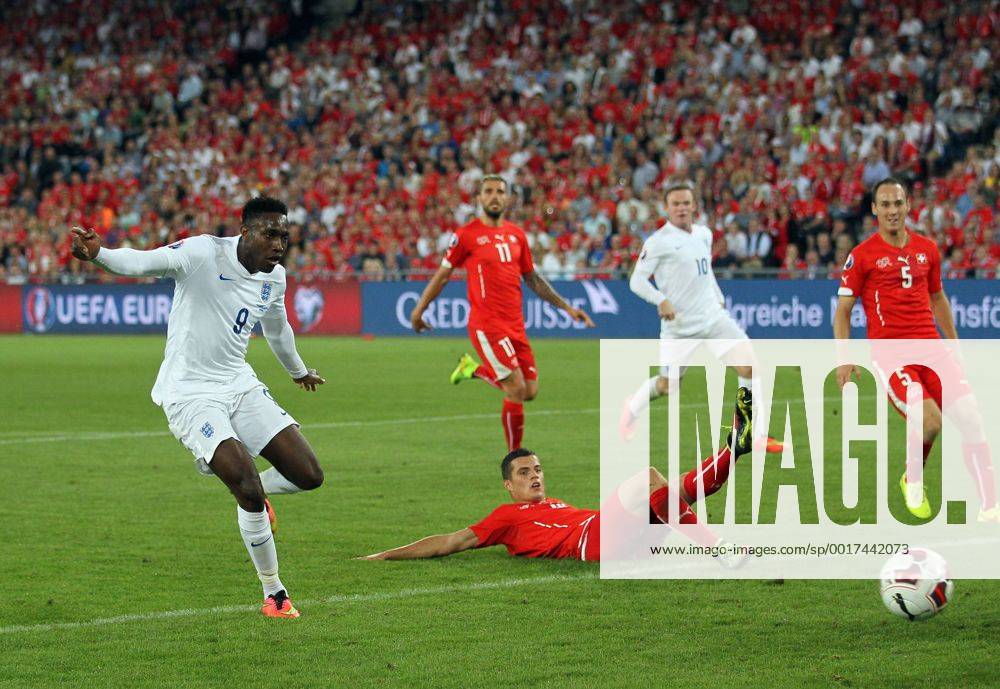 England s Danny Welbeck scoring his sides opening goal - Euro 2016 Qualifier Group E - Switzerland Vs England - St Jakob Park - Switzerland - 8th September 2014 - Picture David Klein Sportimage .