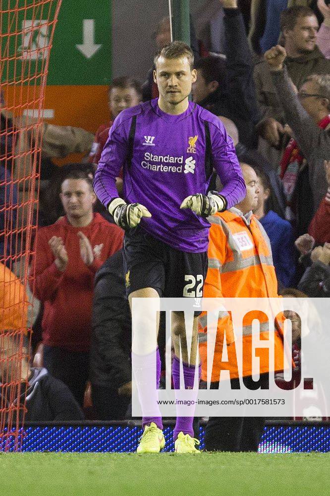 Simon Mignolet of Liverpool celebrates victory - Liverpool vs. Middlesbrough - Capital One League Cup - Anfield - Liverpool - 23 09 2014 Pic Philip Oldham Sportimage .