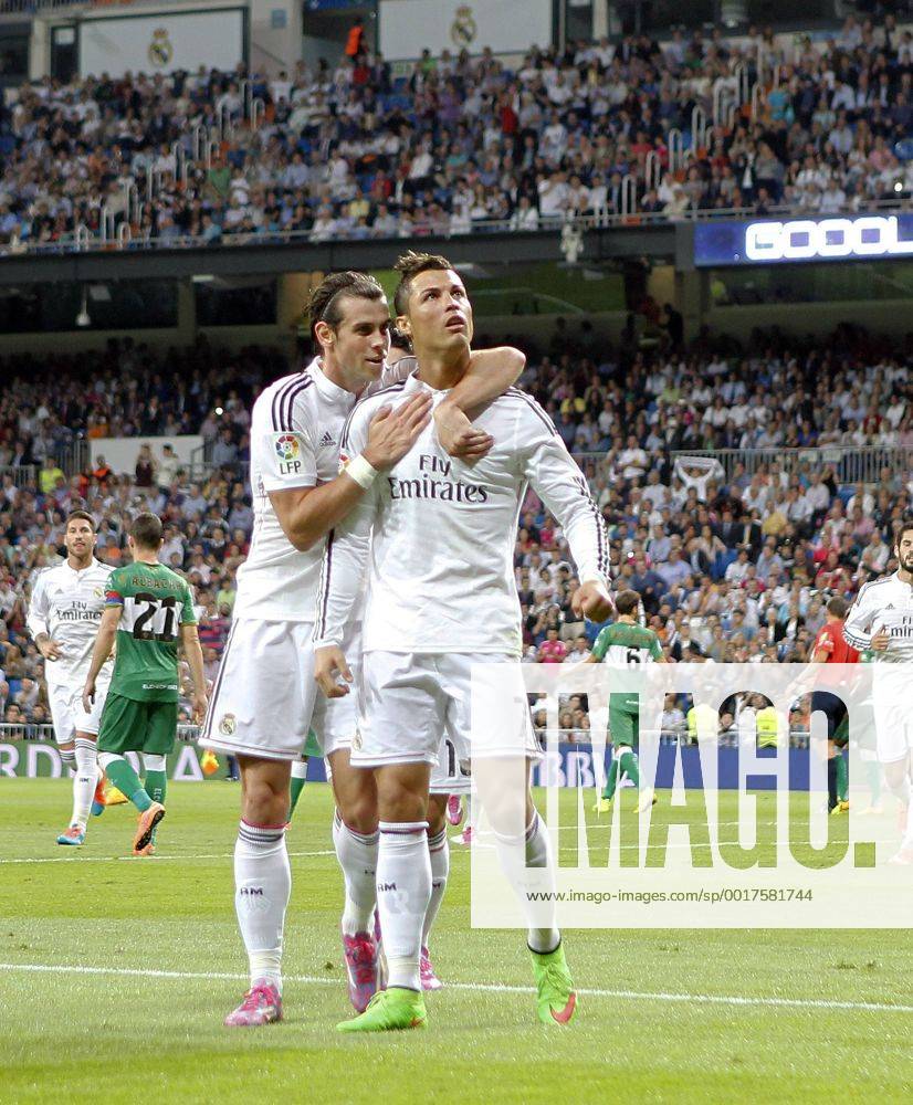 League BBVA match played between Real Madrid and FC Elche. In this picture, Cristiano Ronaldo and Gareth Bale celebrate one of their goals. xBEATRIZxGUZMANx