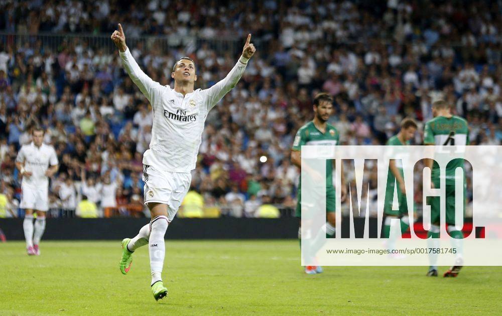 League BBVA match played between Real Madrid and FC Elche. In this picture, Cristiano Ronaldo celebrates one of their goals. A.xGARCIAx