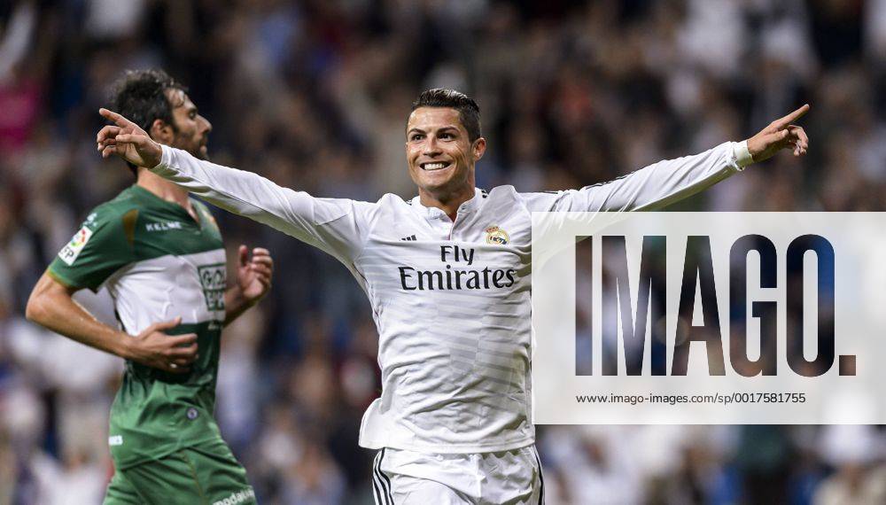 League BBVA match played between Real Madrid and FC Elche. In this picture, Cristiano Ronaldo celebrates one of their goals. GxSOUTOx