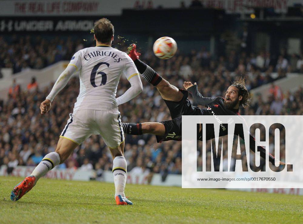 Oct 3, 2014 - London, England, United Kingdom - OLCAY SAHAN of Besiktas makes a reverse kick against VLAD CHIRICHES of Tottenham Hotspur during UEFA Europe League Group C game at White Hart Lane. Soccer 2014 - Tottenham Hotspur ties Besiktas 1-1 - ZUMA