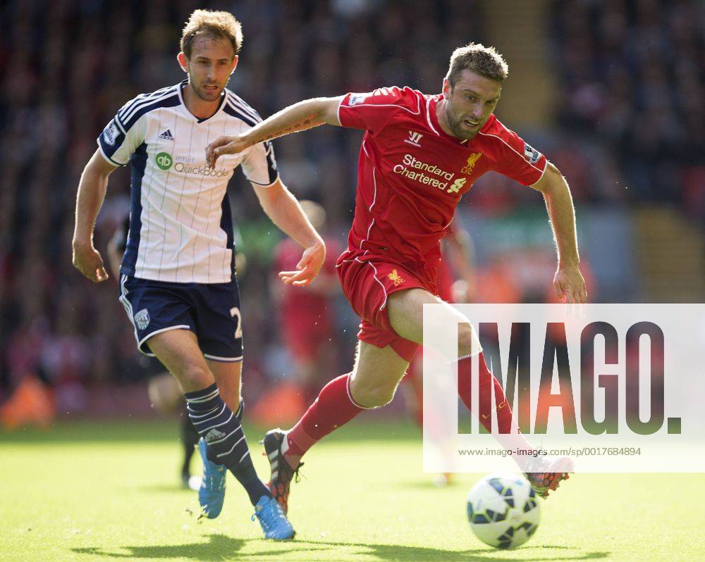 West Brom s Ben Foster and Craig Gardner combine to keep out Adam Lallana of Liverpool - Liverpool vs. West Bromwich Albion - Barclay s Premier League - Anfield - Liverpool - 04 10 2014 Pic Philip Oldham Sportimage .