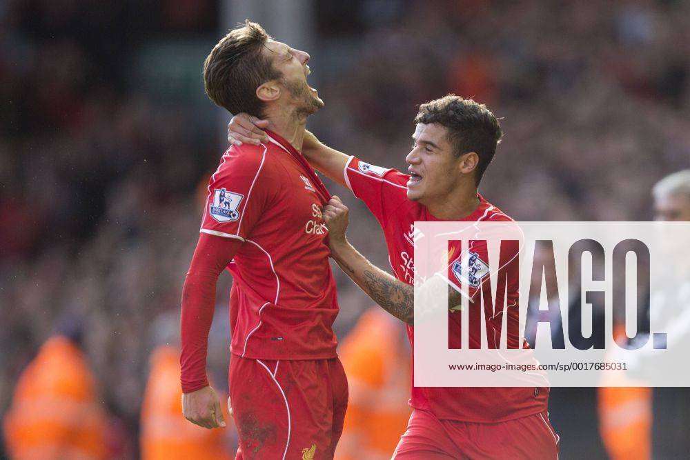 Adam Lallana of Liverpool celebrates his opening goal - FC Liverpool vs. West Bromwich Albion - Barclay s Premier League - Anfield - Liverpool - 04 10 2014 .