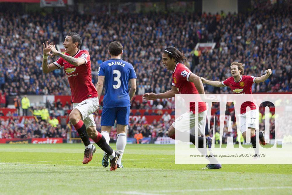 Angel di Maria of Manchester United celebrates his opening goal - Manchester United vs. Everton - Barclay s Premier League - Old Trafford - Manchester - 04 10 2014 Pic Philip Oldham Sportimage .