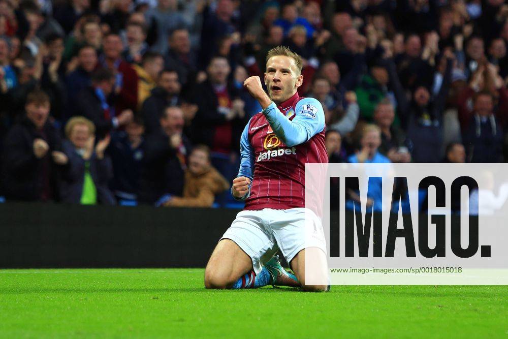Andreas Weimann of Aston Villa celebrates scoring the opening goal - Aston Villa vs. Tottenham Hotspurs - Barclay s Premier League - Villa Park - Birmingham - 02 11 2014 Pic Philip Oldham Sportimage .