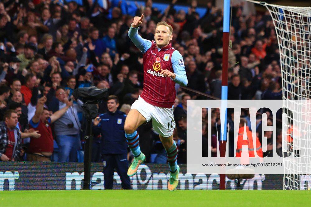 Andreas Weimann of Aston Villa celebrates scoring the opening goal - Aston Villa vs. Tottenham Hotspurs - Barclay s Premier League - Villa Park - Birmingham - 02 11 2014 Pic Philip Oldham Sportimage .