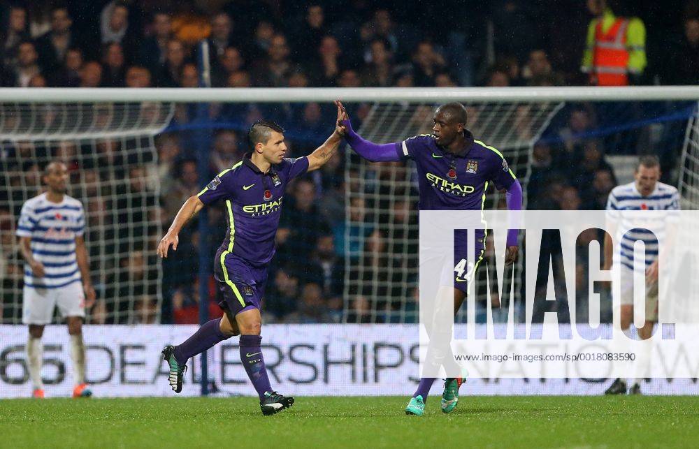 Manchester City s Sergio Kun Agüero celebrates scoring his sides second goal - Barclays Premier League - Queens Park Rangers vs Manchester City- Loftus Road - London - England - 8th November 2014 - Picture David Klein Sportimage .
