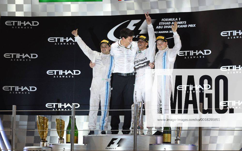 Lewis Hamilton; Mercedes Grand Prix, Sieg vor Felipe Massa; und Valtteri Bottas, Williams F1 Team, formula 1 GP, Abu Dhabi, Yas Marina Circuit, VAE, 23.11.2014 Podium, formula 1 GP, Abu Dhabi,