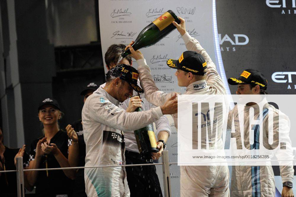 Lewis Hamilton; Mercedes Grand Prix, Sieg vor Felipe Massa; und Valtteri Bottas, Williams F1 Team, formula 1 GP, Abu Dhabi, Yas Marina Circuit, VAE, 23.11.2014 Photo:mspb Lukas Gorys Podium, formula 1 GP, Abu Dhabi,