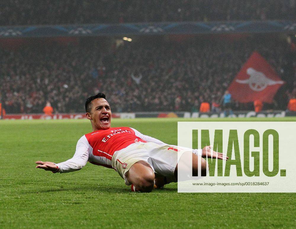 Arsenal s Alexis Sanchez celebrates scoring his sides second goal UEFA Champions League- Arsenal vs Borussia Dortmund- Emirates Stadium - England - 26th November 2014 - .