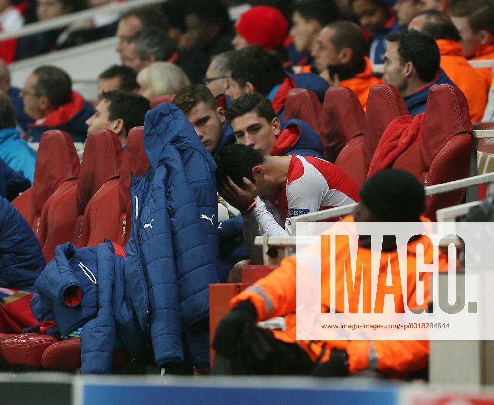 Arsenal s Mikel Arteta looks on dejected after getting injured again UEFA Champions League- Arsenal vs Borussia Dortmund- Emirates Stadium - England - 26th November 2014 - .