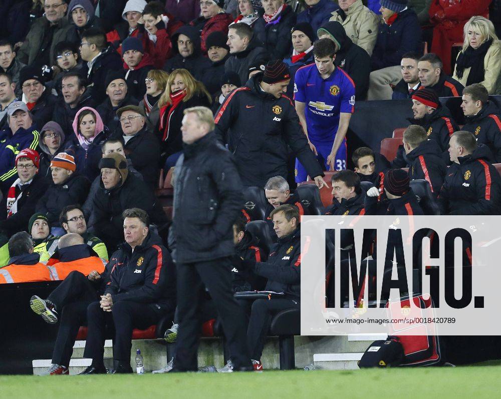 Manchester United ManU s Louis Van Gaal looks on as he substitutes Paddy McNair after 38 minutes Barclays Premier League- Southampton vs Manchester United - St Mary s Stadium - England - 8th December 2014 - Picture David Klein Sportimage .