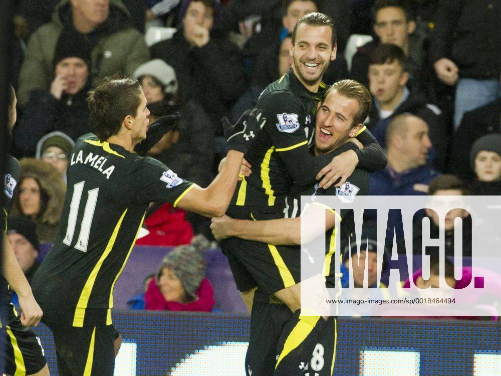 Football - 2014 2015 Premier League - Swansea City vs. Tottenham Hotspur Harry Kane of Tottenham Hotspurs celebrates scoring at The Liberty Stadium. COLORSPORT WINSTON BYNORTH