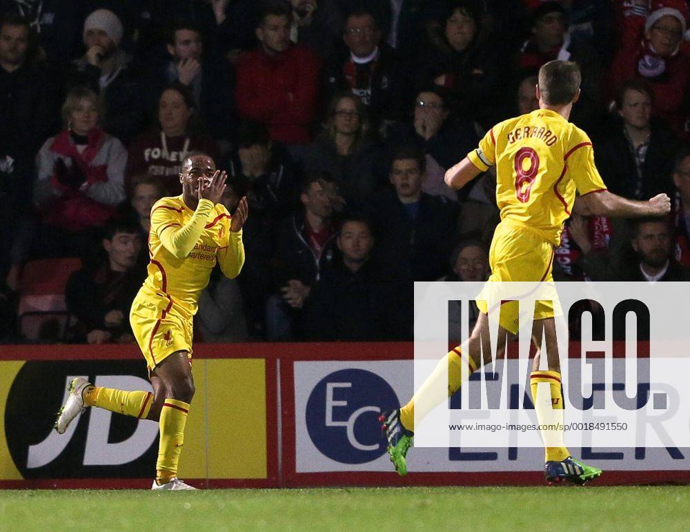 Liverpool s Raheem Sterling celebrates scoring his sides opening goal Capital One Cup- Bournemouth vs Liverpool - Goldsands Stadium - England - 17th December 2014 - Picture David Klein Sportimage .