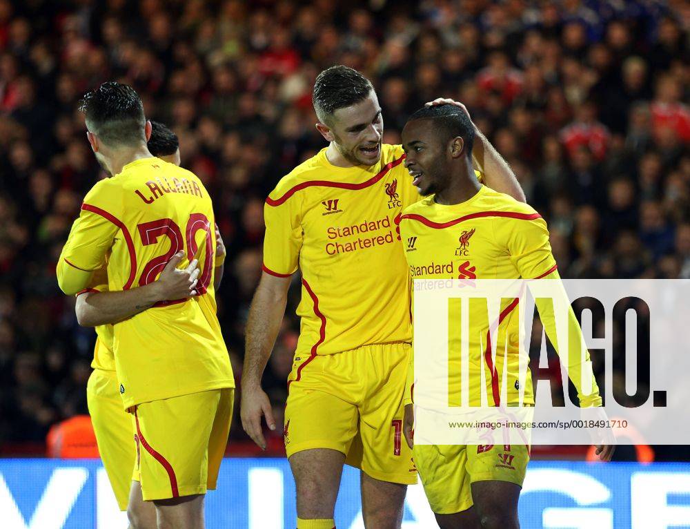 Liverpool s Raheem Sterling celebrates scoring his sides third goal Capital One Cup- Bournemouth vs Liverpool - Goldsands Stadium - England - 17th December 2014 - Picture David Klein Sportimage .