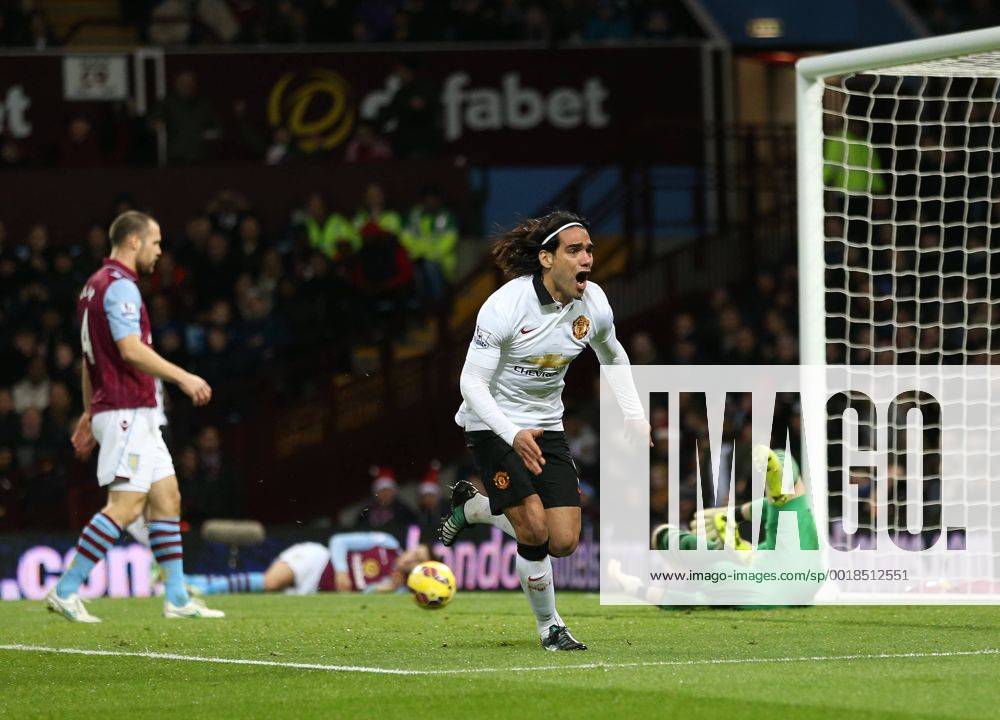 Manchester United ManU s Radamel Falcao celebrates scoring his sides opening goal Barclays Premier League - Aston Villa vs Manchester United - Villa Park - England - 19th December 2014 - Picture DavidKlein Sportimage .