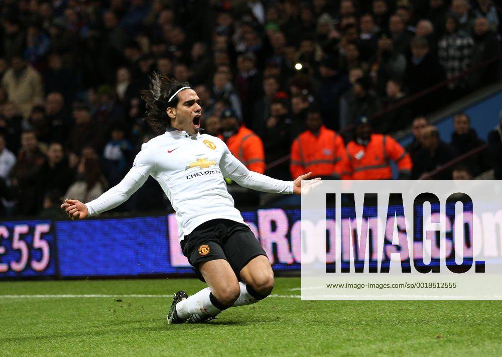 Manchester United ManU s Radamel Falcao celebrates scoring his sides opening goal Barclays Premier League - Aston Villa vs Manchester United - Villa Park - England - 19th December 2014 - Picture DavidKlein Sportimage .