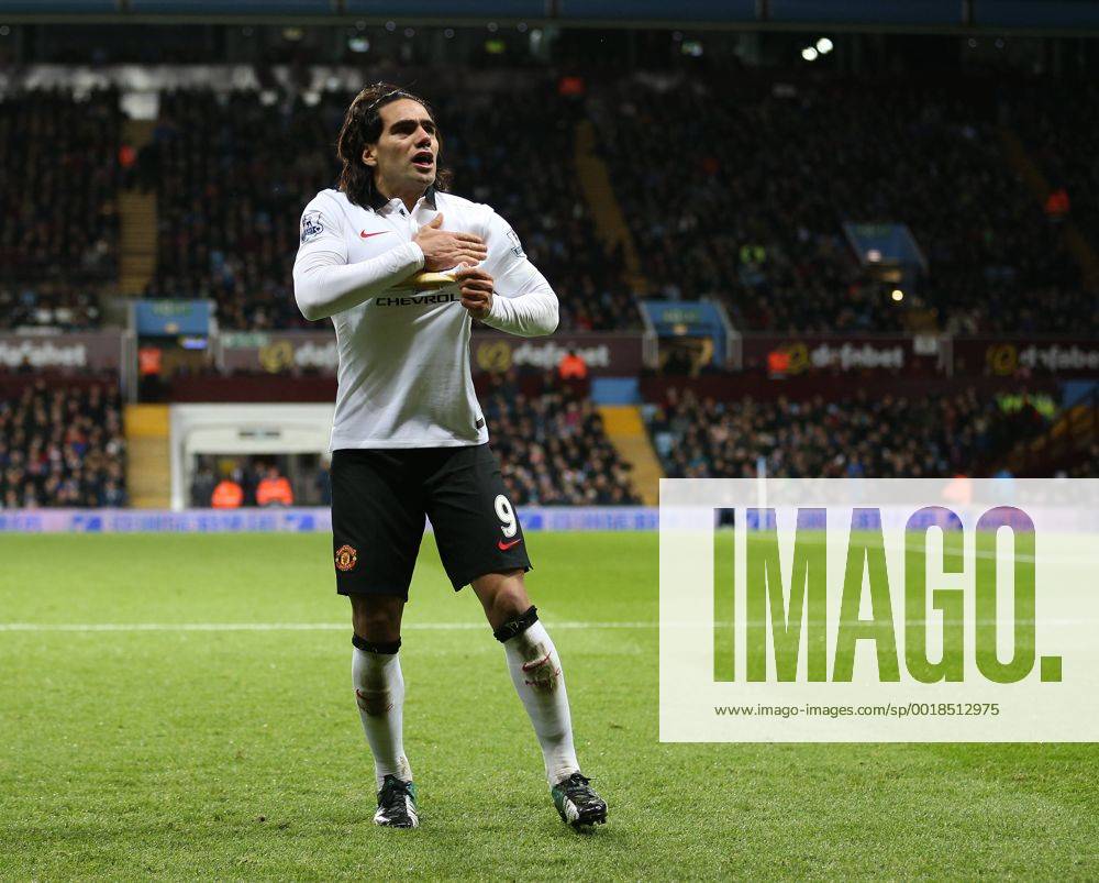 Manchester United ManU s Radamel Falcao celebrates scoring his sides opening goal Barclays Premier League - Aston Villa vs Manchester United - Villa Park - England - 19th December 2014 - Picture DavidKlein Sportimage .