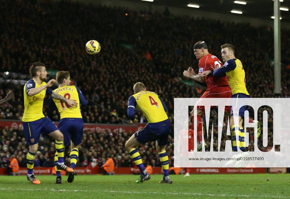 Aktuell Fußball, England, Premier League, FC Liverpool - FC Arsenal Liverpool s Martin Skrtel scoring his sides second goal Barclays Premier League - Liverpool vs Arsenal - Anfield - England - 21st December 2014 - Picture David Klein Sportimage .