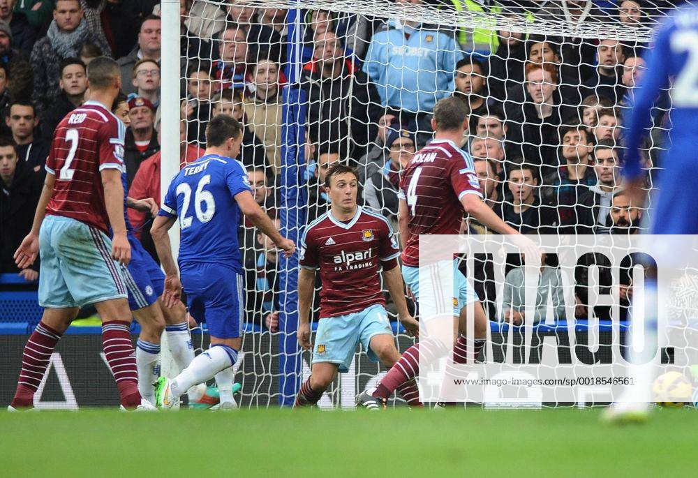 Football - 2014 2015 Premier League - Chelsea vs. West Ham United Chelsea s John Terry scores his first half goal at Stamford Bridge. COLORSPORT ANDREW COWIE